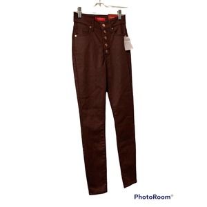 GUESS Women’s Lorelle Coated High waisted Button Front Jeans Marmont Red NWT 24